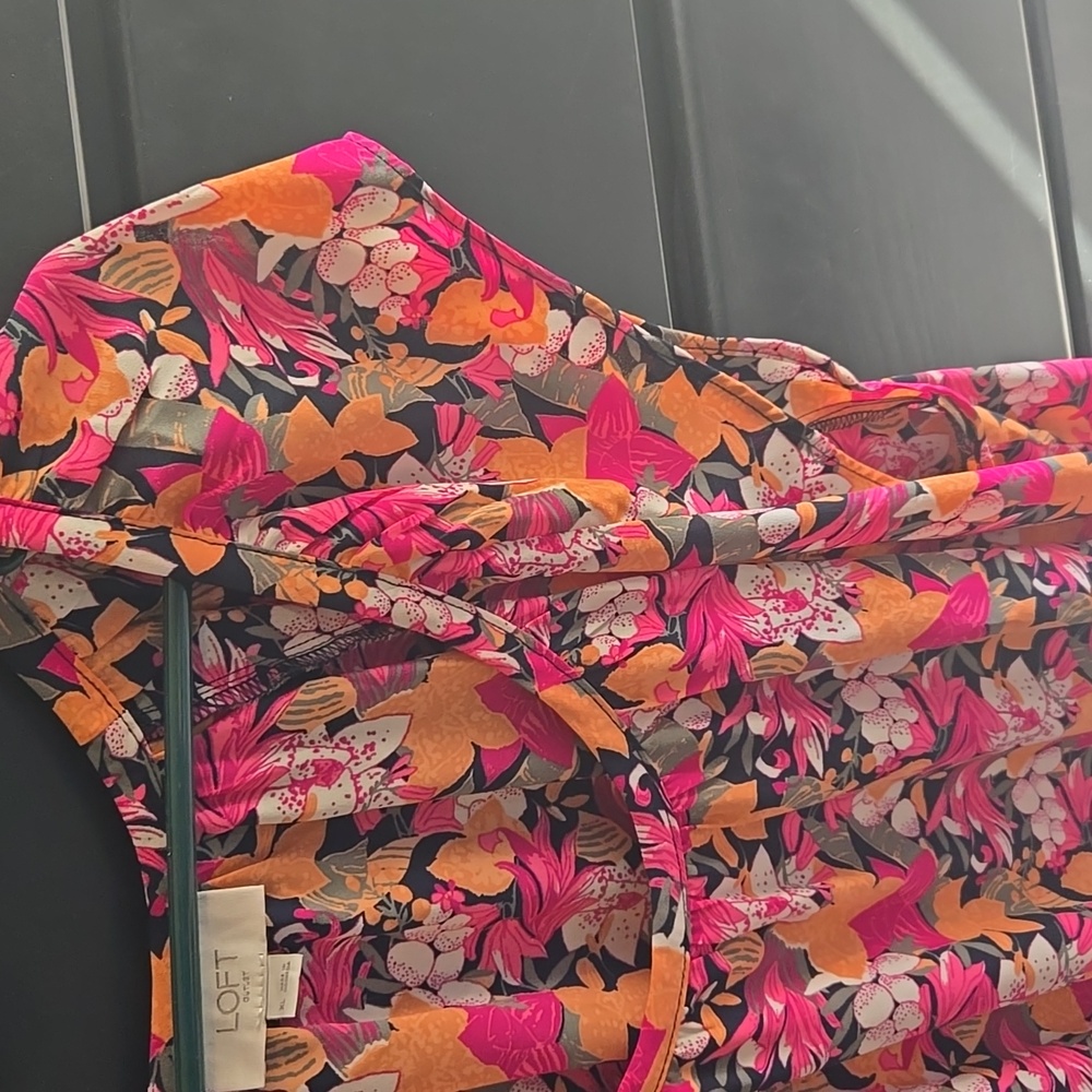 LOFT Floral Blouse - Pink, Orange, Black - Picture 3 of 4